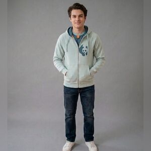 Enjoi skateboarding panda Patch Zip Up Light Green hoodie Cotton sz small Y2K